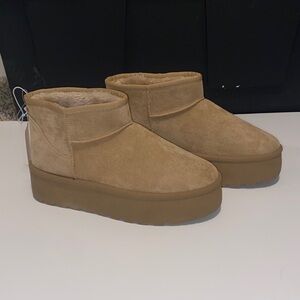 Cozy Platform Ankle Booties in Tan Suede